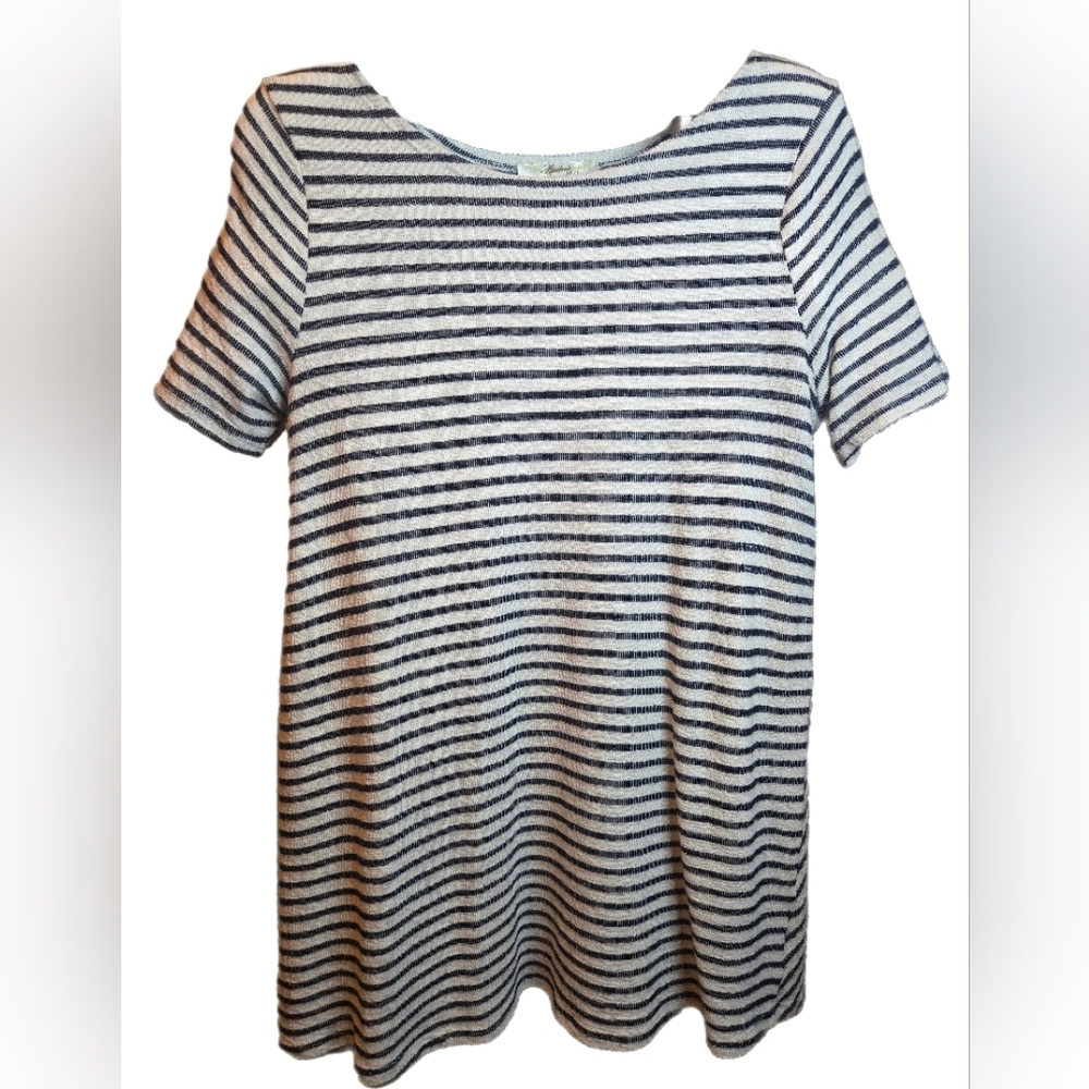 ANDREE BY UNIT Navy and Cream Striped Knit Top With Layered‎ Back